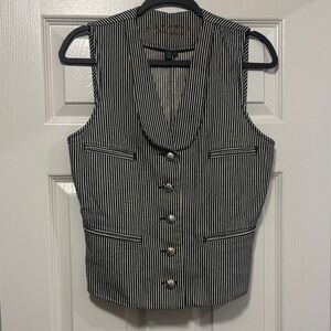 Ralph lauren Black and White Striped Vest with Silver Buttons